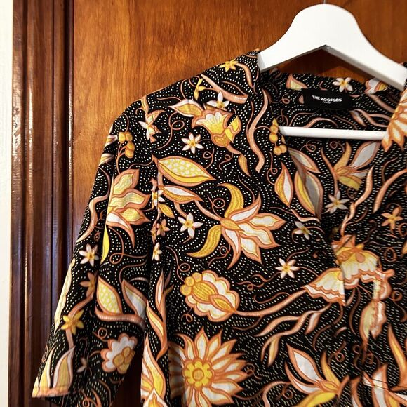 The Kooples Top Black Coral Pattern Short Sleeve Funky Retro Button Down Shirt - Picture 3 of 10